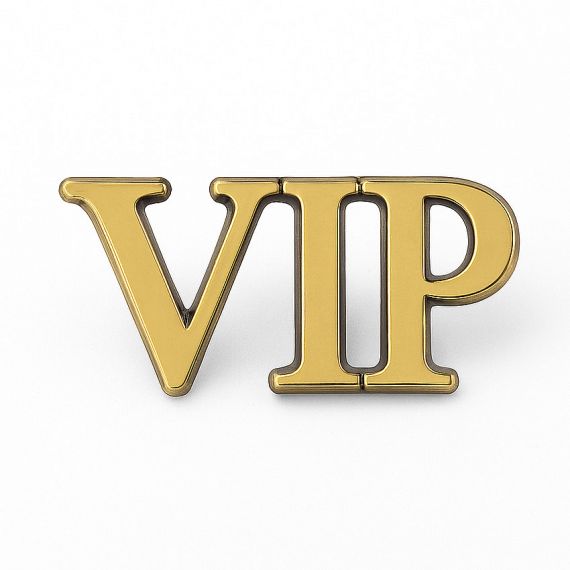 Durable zinc alloy letter badges with a hollowed-out "VIP" branding.