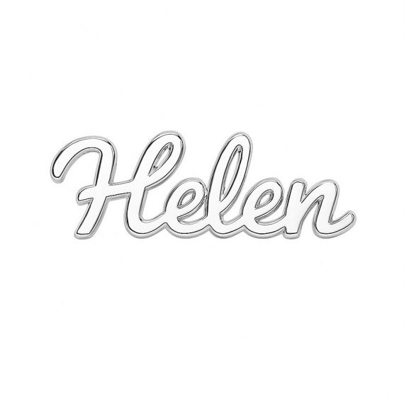 Personalized name pins like "Helen" in a classic cursive cut-out style