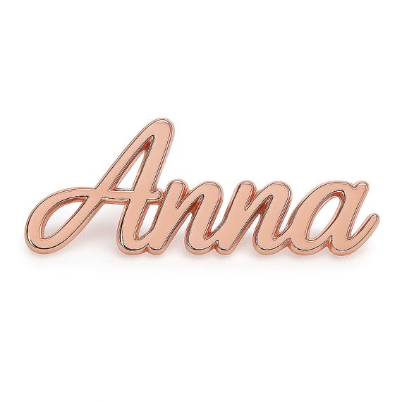 Bespoke rose gold alphabet lapel pin with smooth polished edges.