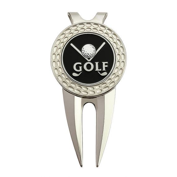 magnetic golf divot tool with enamel ball marker