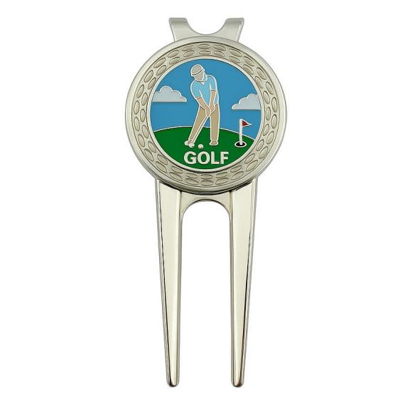 silver custom logo metal divot tool with magnetic marker