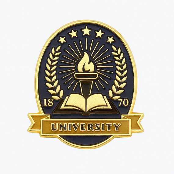 University emblem enamel pin with classic academic design