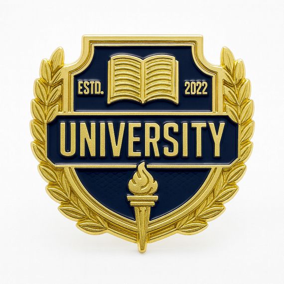 Custom gold-plated university crest enamel lapel pin