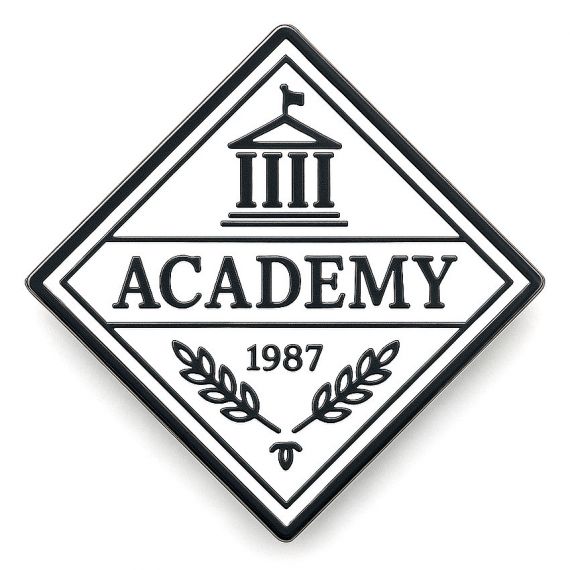 Custom Academy 1987 diamond-shaped metal lapel pin