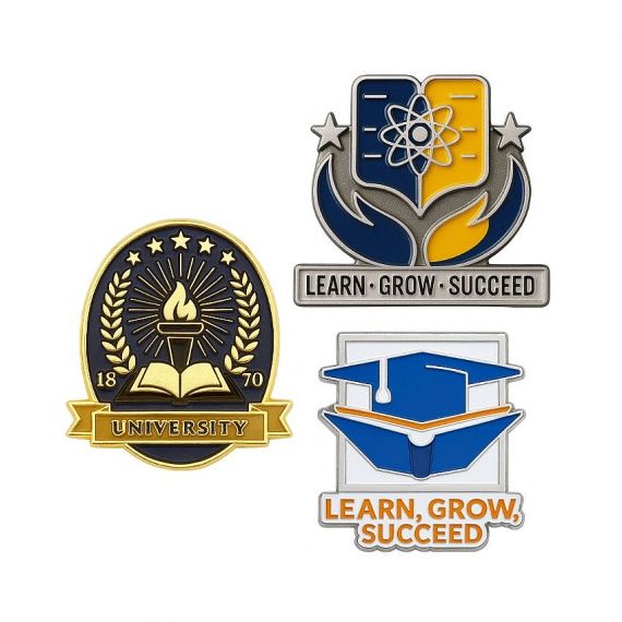 Education & Academic Pins - Custom academic enamel pins featuring education symbols and inspirational school themes.