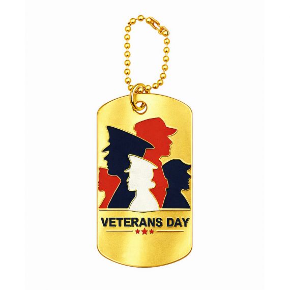 Gold Veterans Day silhouettes soft enamel tag