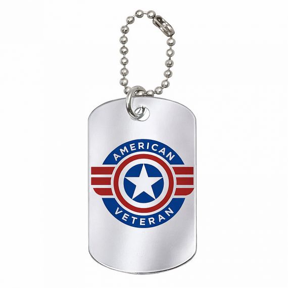 Silver plated dog tag with soft enamel veteran logo