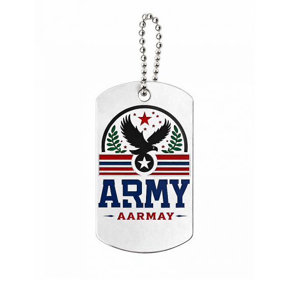 Silver plated dog tag with soft enamel army eagle