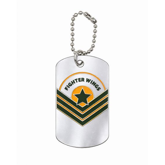 Silver plated dog tag with soft enamel fighter wings
