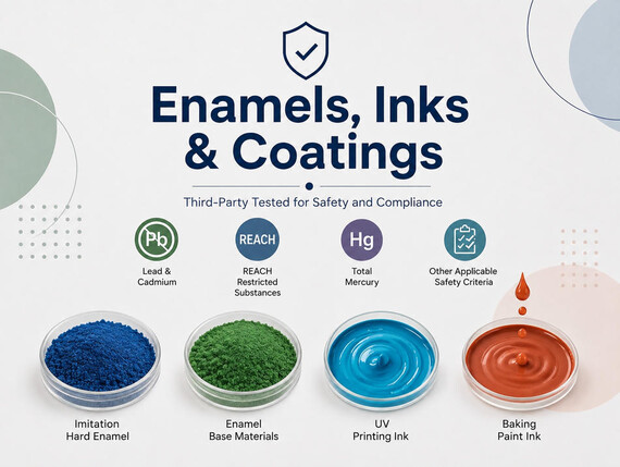 Enamels, Inks & Coatings - Third-party safety testing for enamels, printing inks, and coatings, including imitation hard enamel, enamel base materials, UV printing ink, and baking paint ink.