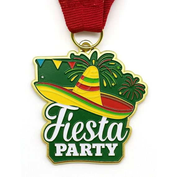 custom made colorful Fiesta Party medal with ribbon