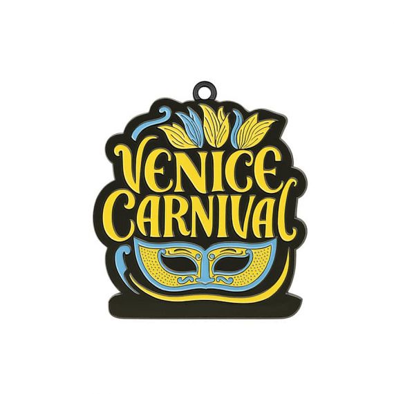 Venice Carnival medal with mask and decorative lettering for souvenir