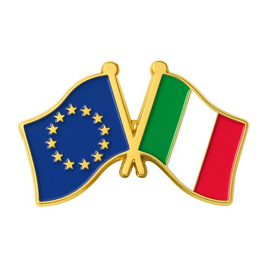 Custom EU and Italy friendship crossed flags lapel pin