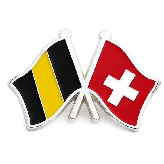 Belgium and Switzerland friendship crossed flag enamel pin