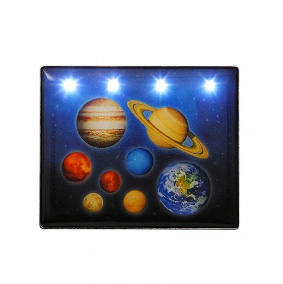 Manufacturer offset printed solar system flashing pin with LED lights representing shining stars