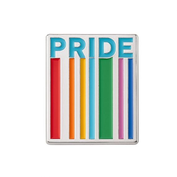 Rainbow pride enamel pin with bold vertical stripes