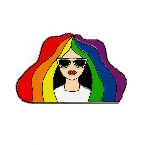 Custom rainbow hair pride girl enamel lapel pin