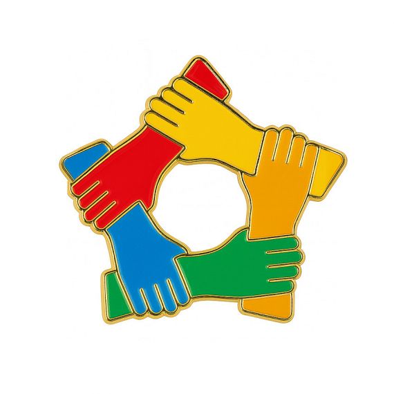 Custom rainbow unity hands gold enamel lapel pin