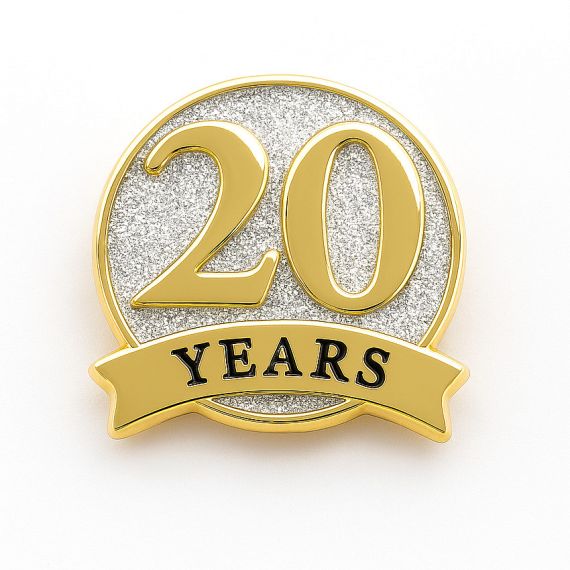 custom stamped 20 years anniversary glittering lapel pin