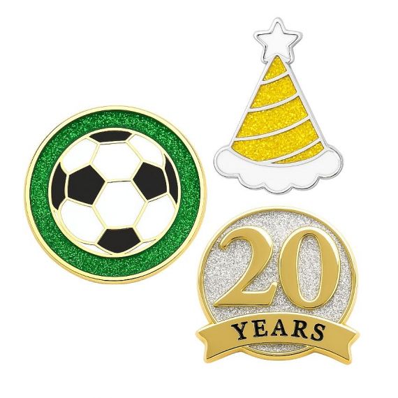 Custom eye-catching glitter enamel pin badges for festive branding and promotions