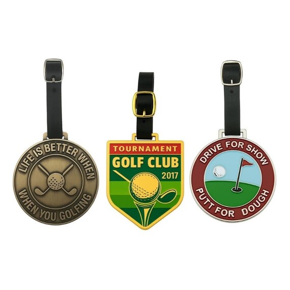 Custom Golf Bag Tags - Custom championship logos metal golf bag tags with leather straps for golf club