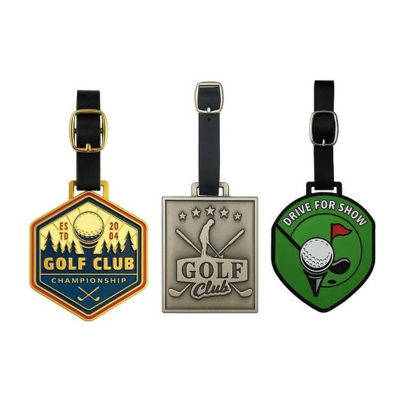 personalized enamel tournament assorted metal golf bag identification tags with leather buckles