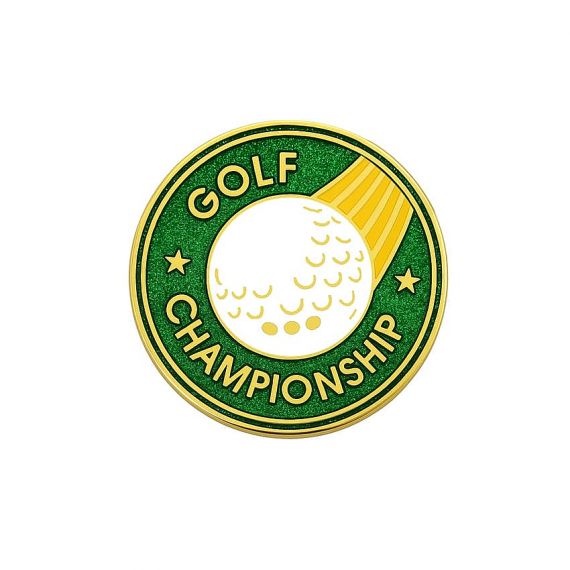 Iron championship golf ball marker with green glitter enamel color