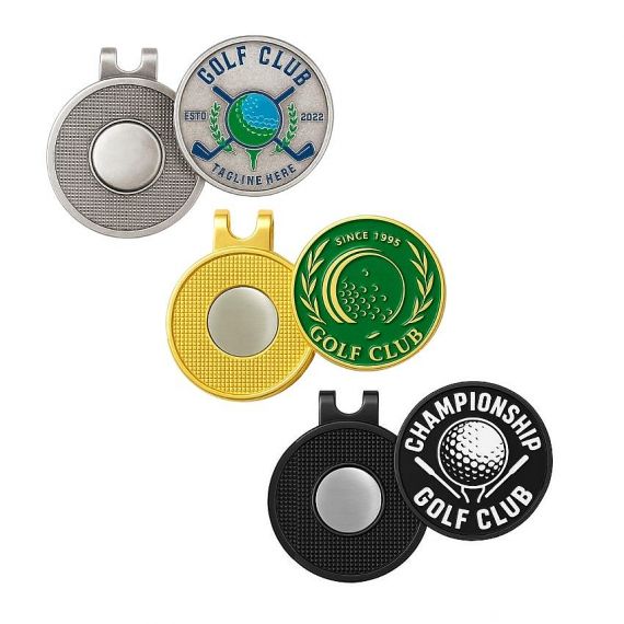 Golf Ball Marker Hat Clips - Custom metal golf hat clips with magnetic ball markers for country sports club
