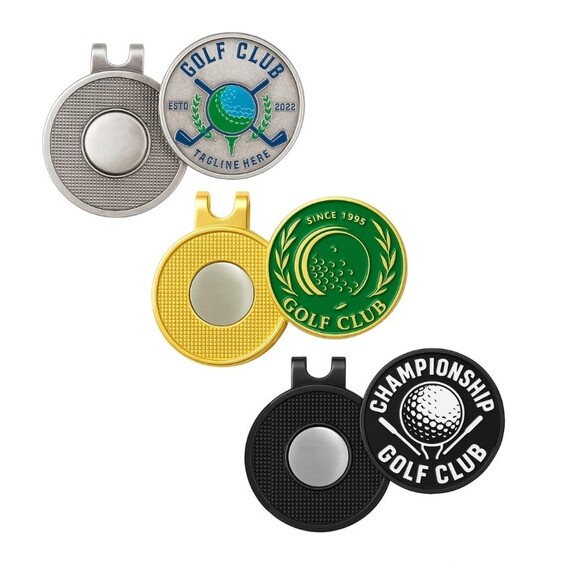 Golf Ball Marker Hat Clips - Custom metal golf hat clips with magnetic ball markers for country sports club