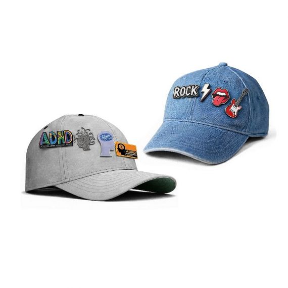 Custom enamel pins for hats with logos, icons, and creative designs