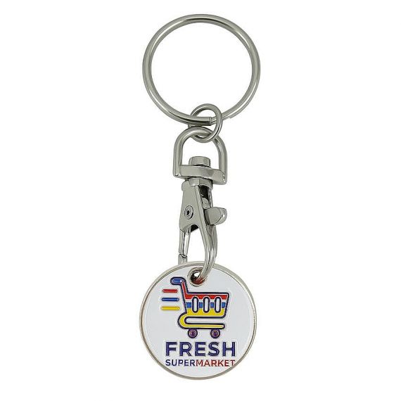 silver plated metal shopping cart token coin keychain