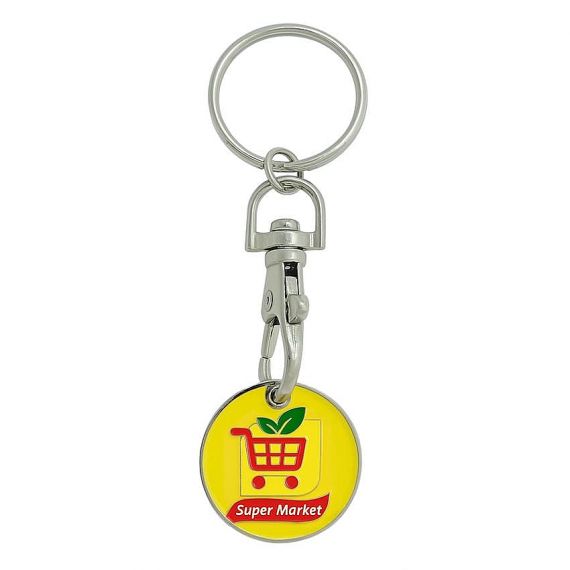 Silver-plated zinc alloy supermarket cart coin keyring