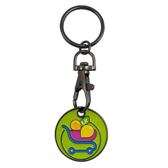 Metal shopping cart trolley token keychain in black plated