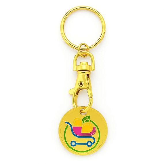 gold plated supermarket cart coin keychain