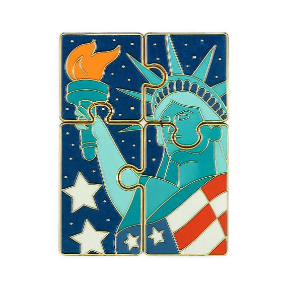 manufacturer customized 4-piece jigsaw puzzle pin set forming the Statue of Liberty image