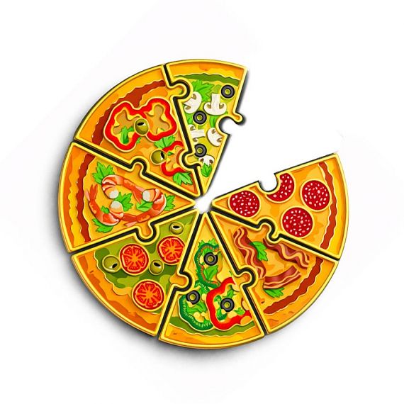 Custom enamel pin interactive pizza slice puzzle pins that connect into a full round pizza