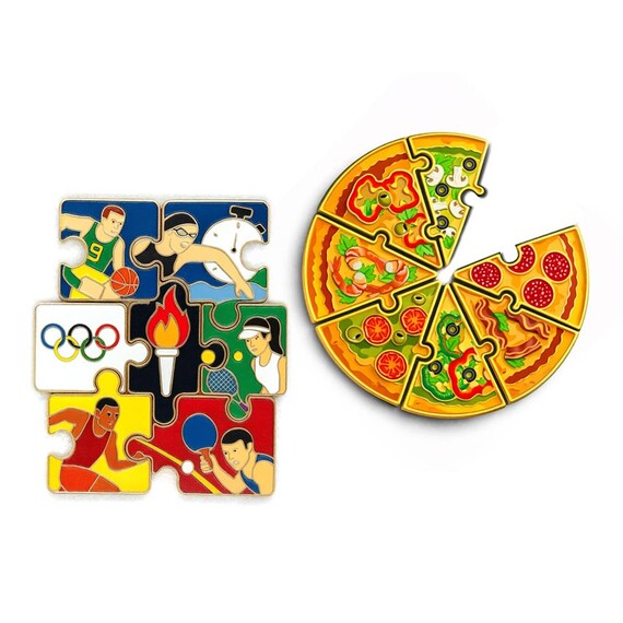 Custom Jigsaw Puzzle Pins - Custom jigsaw puzzle lapel pins with interlocking metal pieces