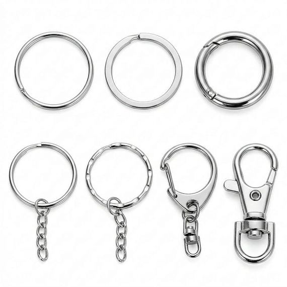 metal keychain connector split rings, swivel snaps, and lobster clasps attachment custom finish plating