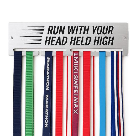 silver rectangular medal hanger with custom logo printed