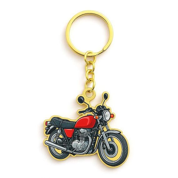 Durable metal printed motocycle keychain with an epoxy-coated