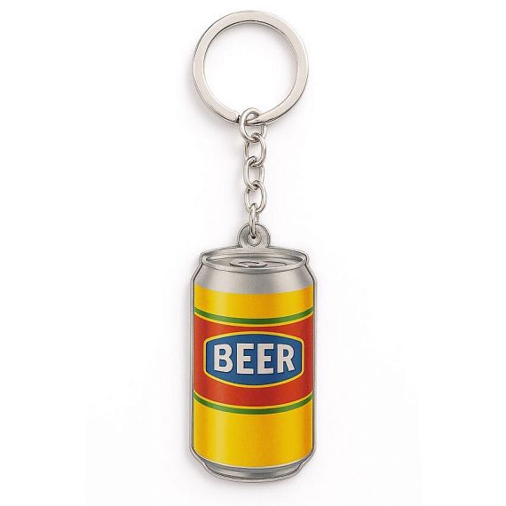 can shape full-color printed metal keychain with beer logo
