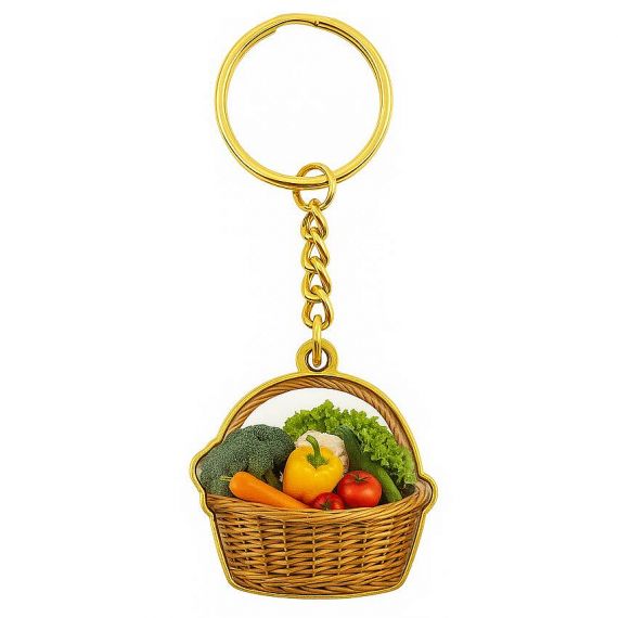 Durable metal printed keychain with a colorful vegetable basket and epoxy coating