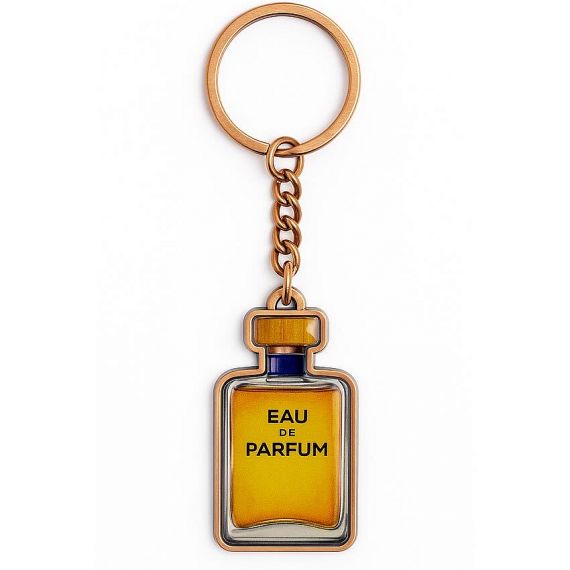 perfume bottle design color printed metal keychain with epoxy coating