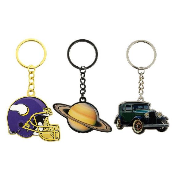 Custom Metal Printed Keychains - cost-effective lightweight full-color printed metal keychains with epoxy coating