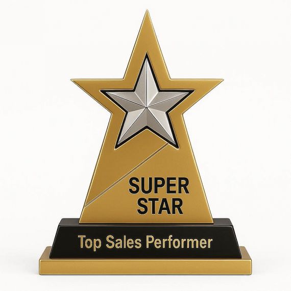 Gold star trophies medals plaques