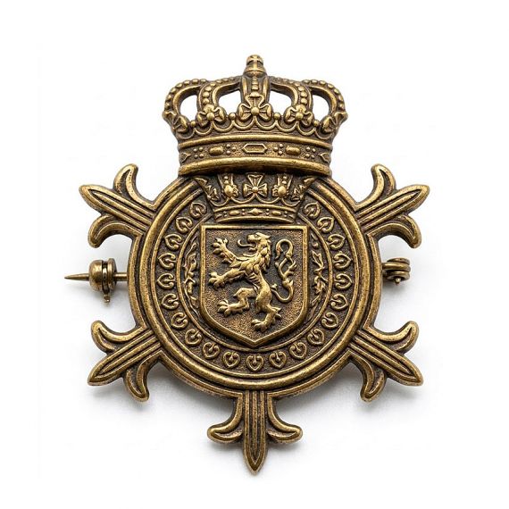 Antique bronze crown and lion shield military badge