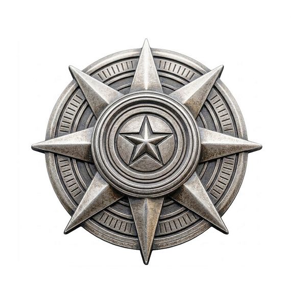 Antique silver star medal with detailed circular engraving