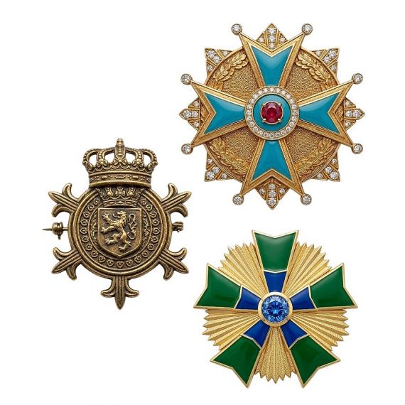 Elegant military medals with enamel and rhinestone accents