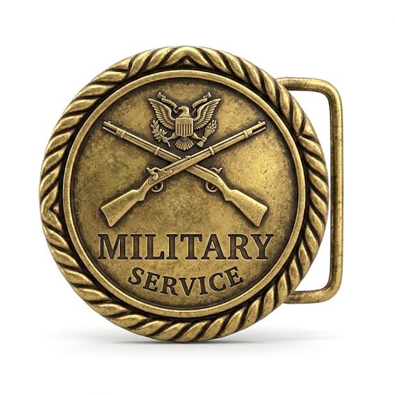Vintage military service engraved metal belt buckle