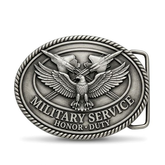 Military service eagle antique silver belt buckle